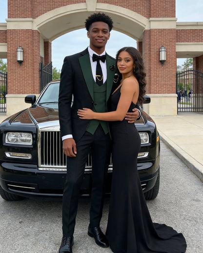 Men's Slim Fit 3-Piece Black Pants Graduation Suit | Formal Dress for African American Graduates