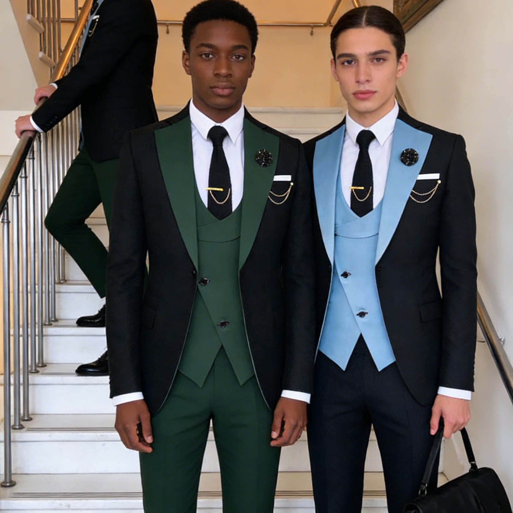 Formal Men's Suits Slim Fit 3 Pieces Notch Lapel Tuxedos (Blazer+Vest+Pant)