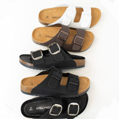 Open Toe Dual Buckle Cork Sandals clogs