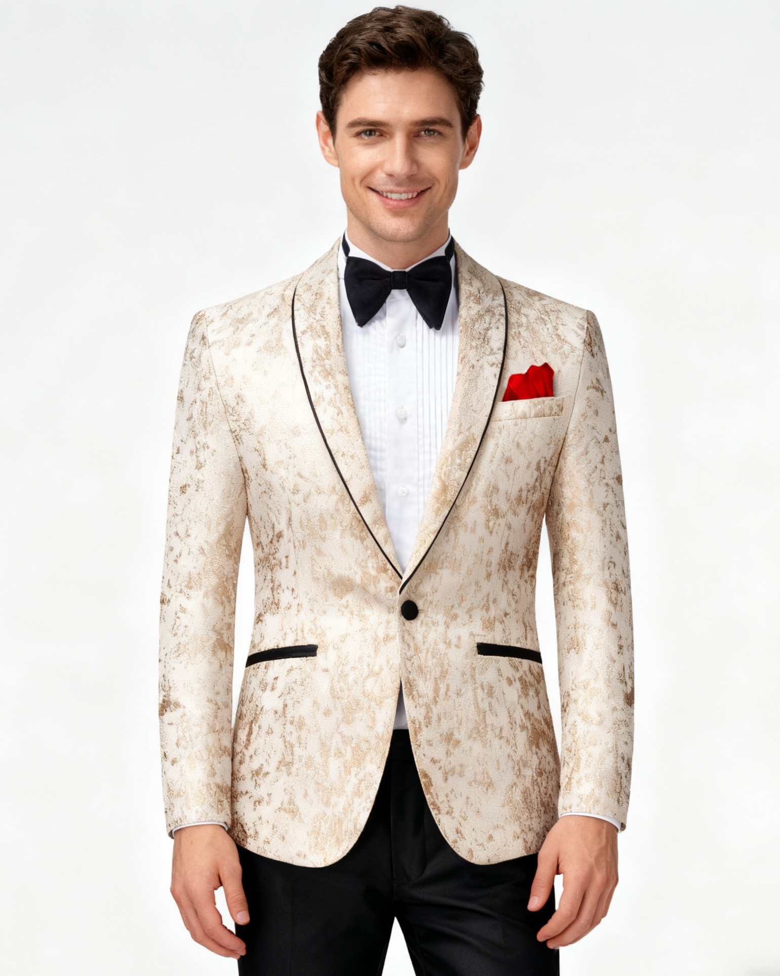 Men's 2-Piece One Button Pearl Luster Shawl Lapel Champagne Wedding Tuxedo