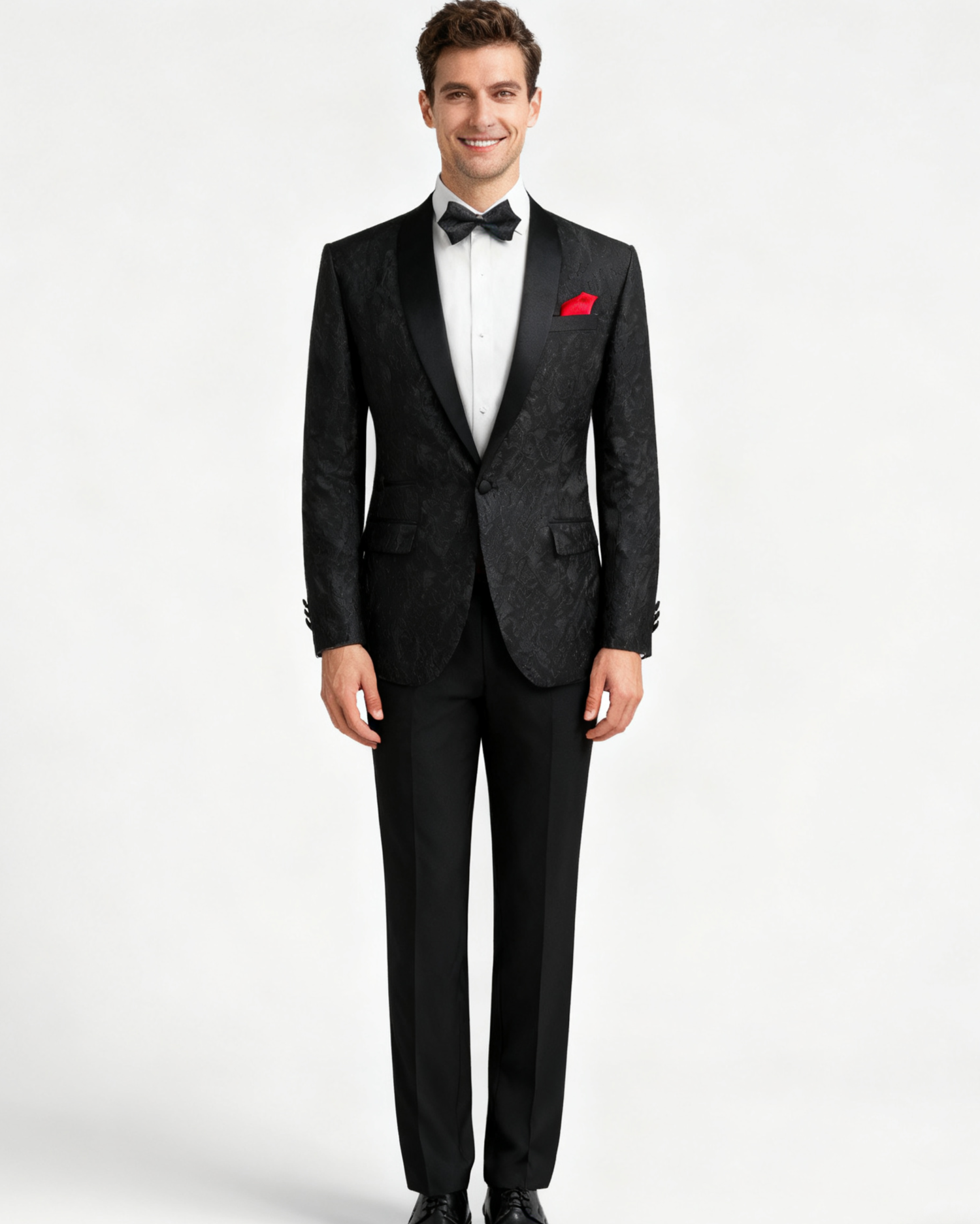 Jacquard Embroidery Paisley Black Men's 2-Piece Suit