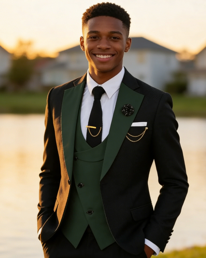 Men's Slim Fit 3-Piece Black Pants Graduation Suit | Formal Dress for African American Graduates