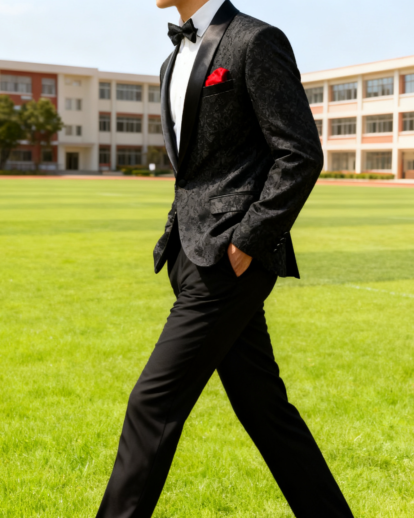 Jacquard Embroidery Paisley Black Men's 2-Piece Suit