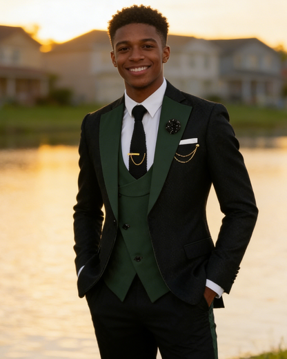 Men's Slim Fit 3-Piece Black Pants Graduation Suit | Formal Dress for African American Graduates