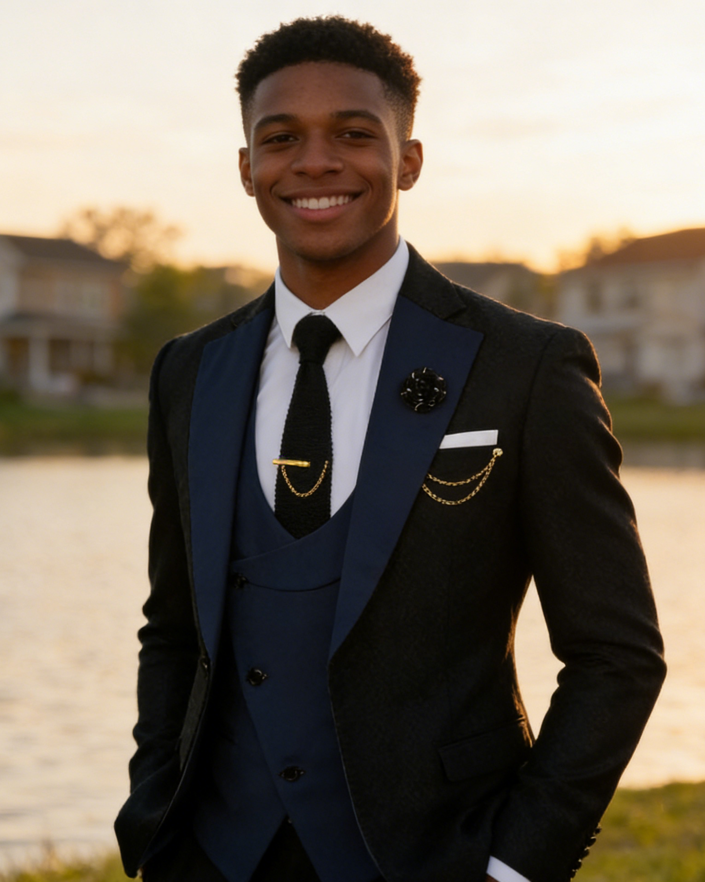 Men's Slim Fit 3-Piece Black Pants Graduation Suit | Formal Dress for African American Graduates