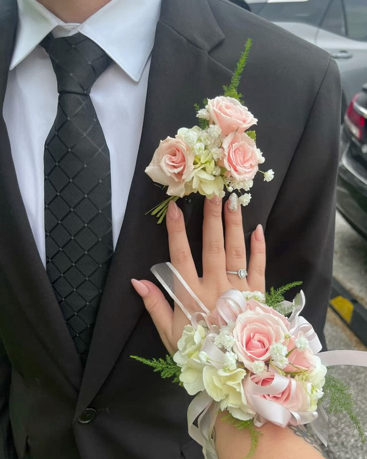 Pink Wrist Prom Corsage Boutonniere  for Wedding Prom Party