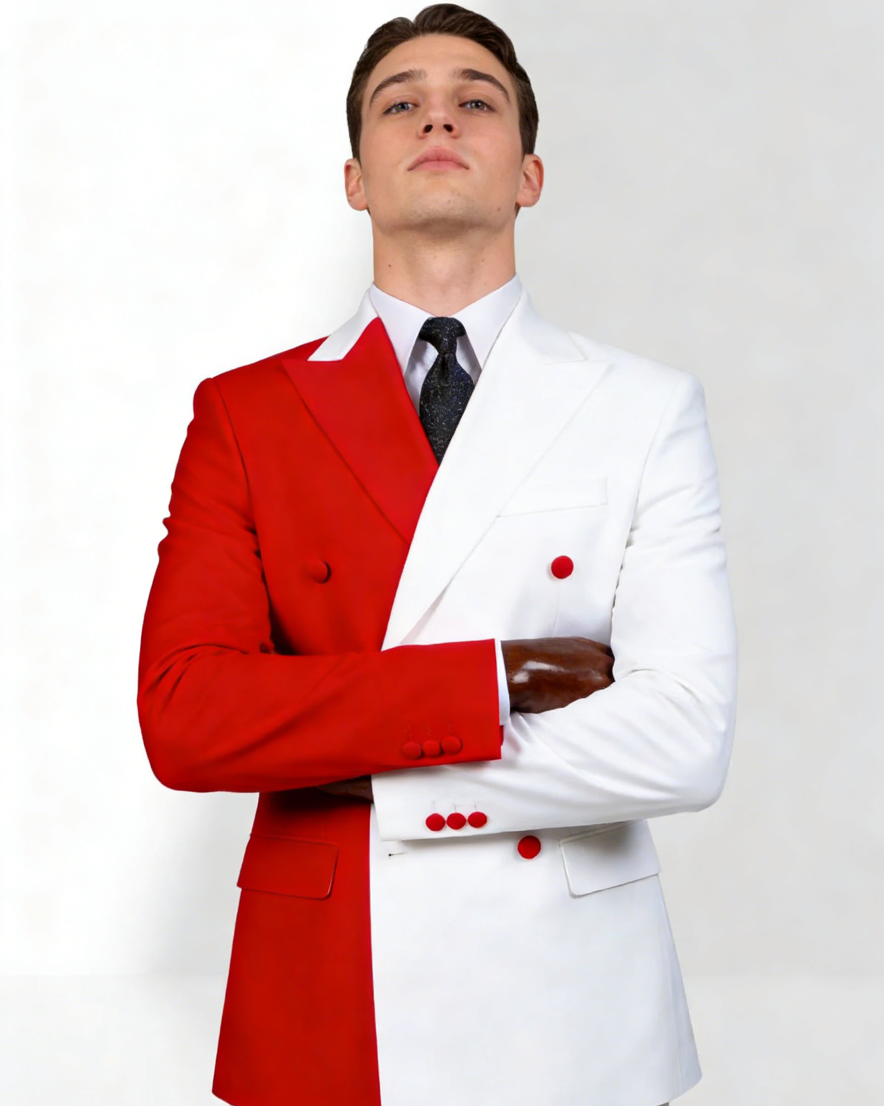 Men Red White 2-Piece Peaked Lapel Double Breasted Prom Suits