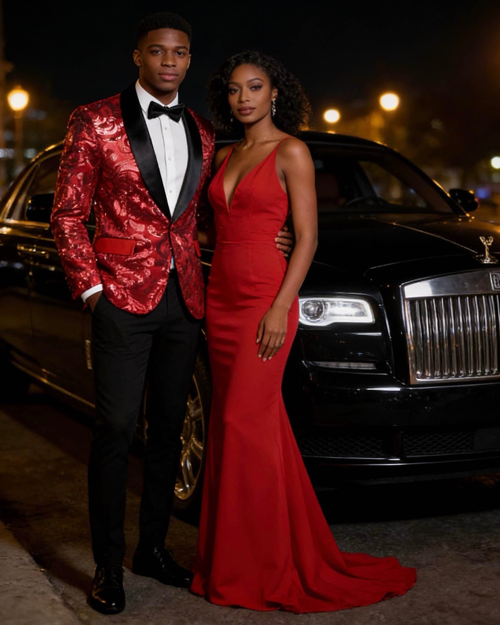 Men's Red Floral Sequin Shawl Lapel Blazer prom suit