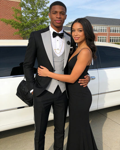 Men's Slim Fit 3-Piece Black Pants Graduation Suit | Formal Dress for African American Graduates