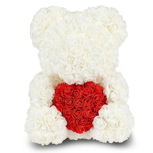 White Rose Bear With Red Heart 40cm