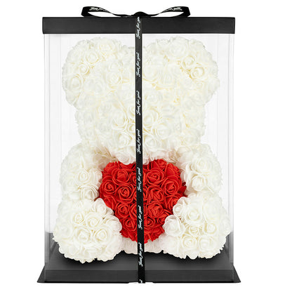 White Rose Bear With Red Heart 40cm