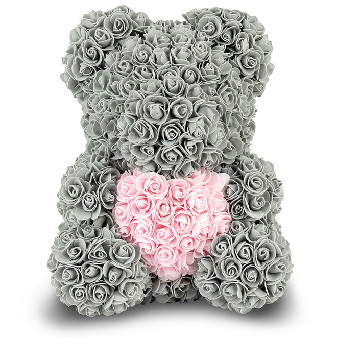 Grey Rose Bear with Pink Heart 40cm