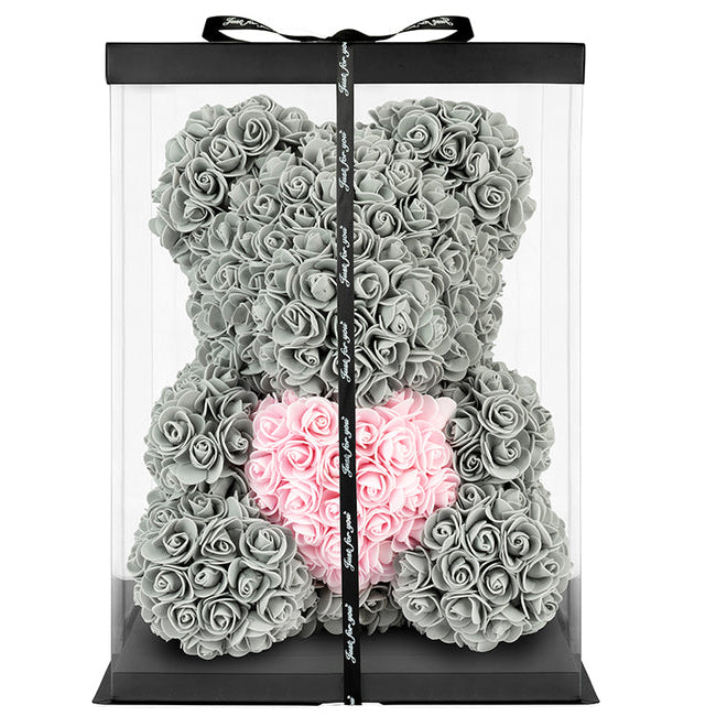 Grey Rose Bear with Pink Heart 40cm