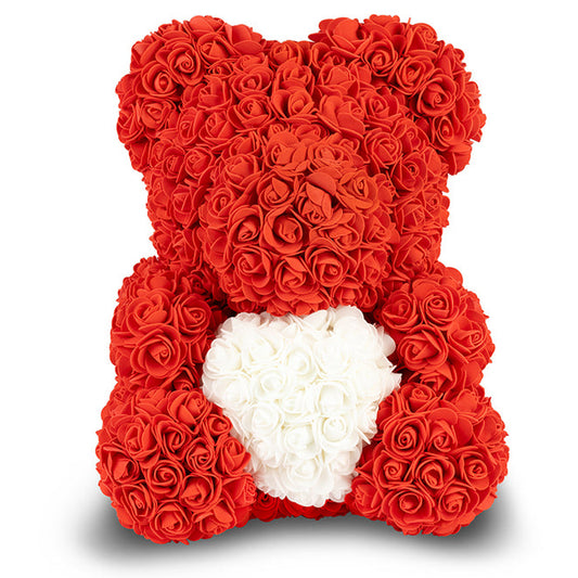 Red Rose Bear with White Heart 25cm