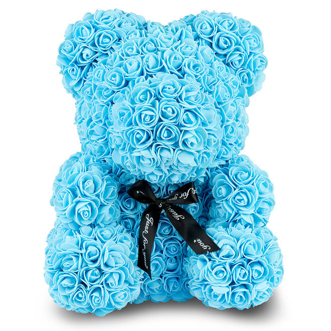 Blue Rose Bear with Ribbon 40cm