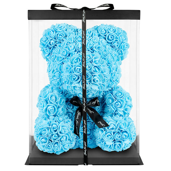Blue Rose Bear with Ribbon 40cm