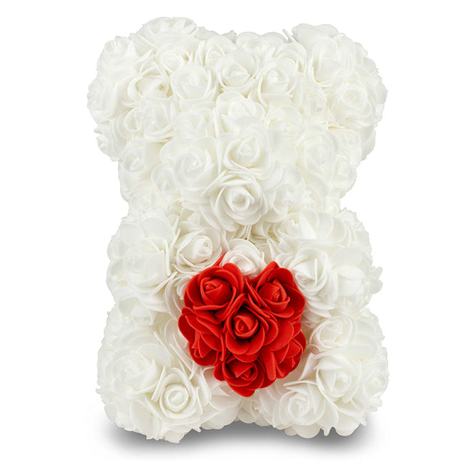 White Rose Bear with Red Heart 25cm
