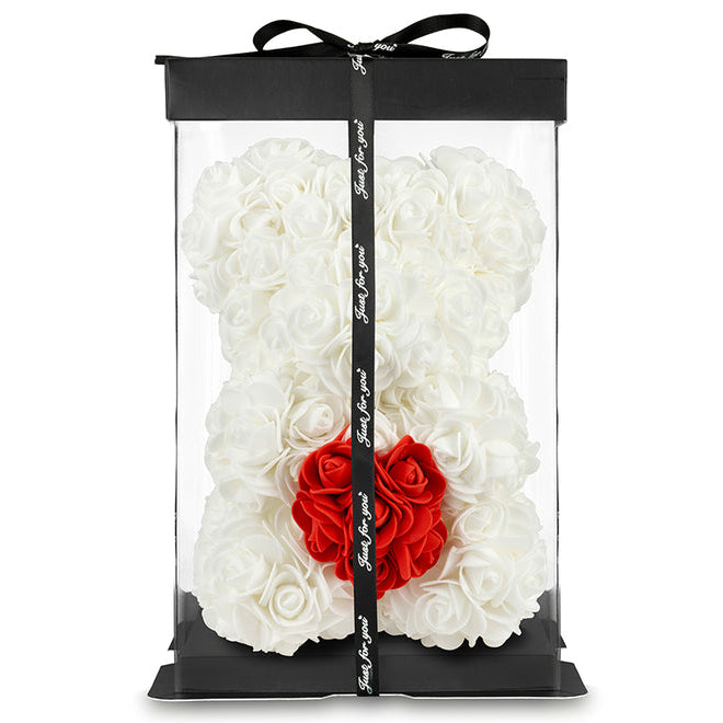 White Rose Bear with Red Heart 25cm