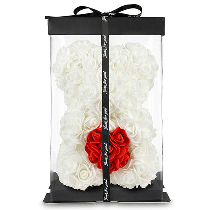 White Rose Bear with Red Heart 25cm