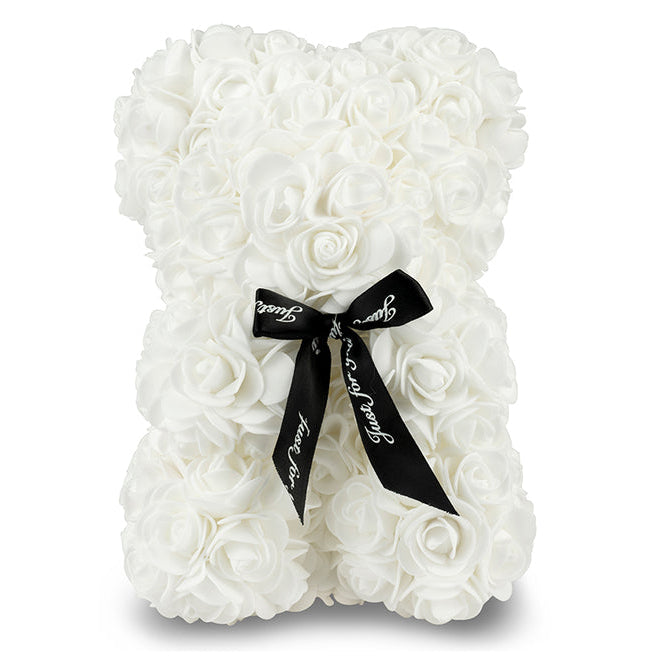 White Rose Bear with Ribbon 25cm