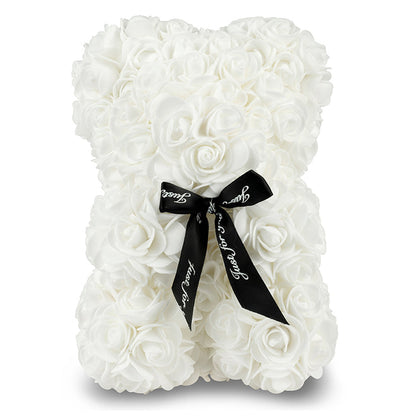 White Rose Bear with Ribbon 25cm