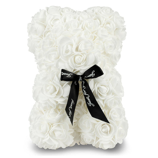 White Rose Bear with Ribbon 25cm