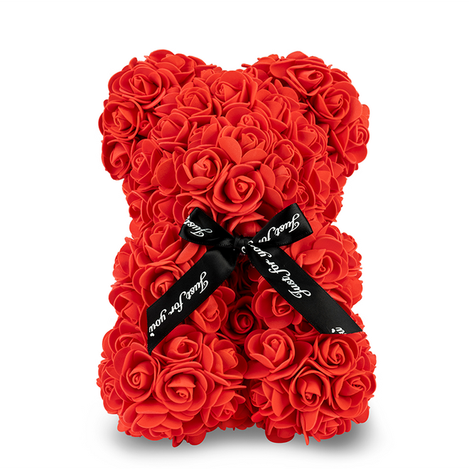 Red Rose Bear with Ribbon 25cm