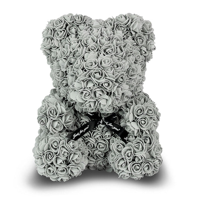 Grey Rose Bear with Ribbon 40cm