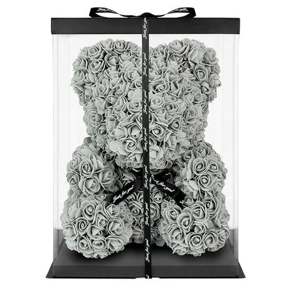 Grey Rose Bear with Ribbon 40cm