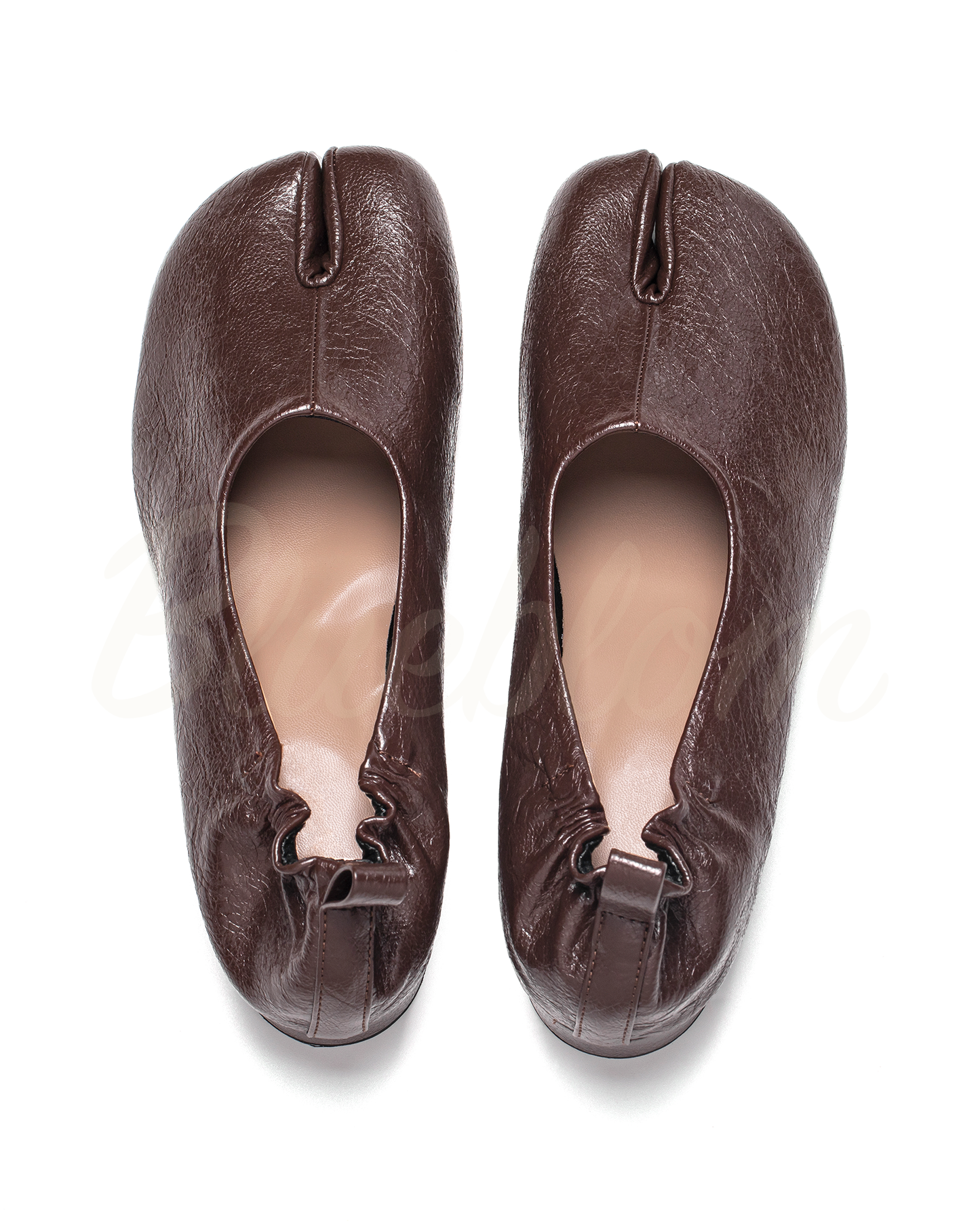 Brown Thick Heeled Pleated Tabi Shoes