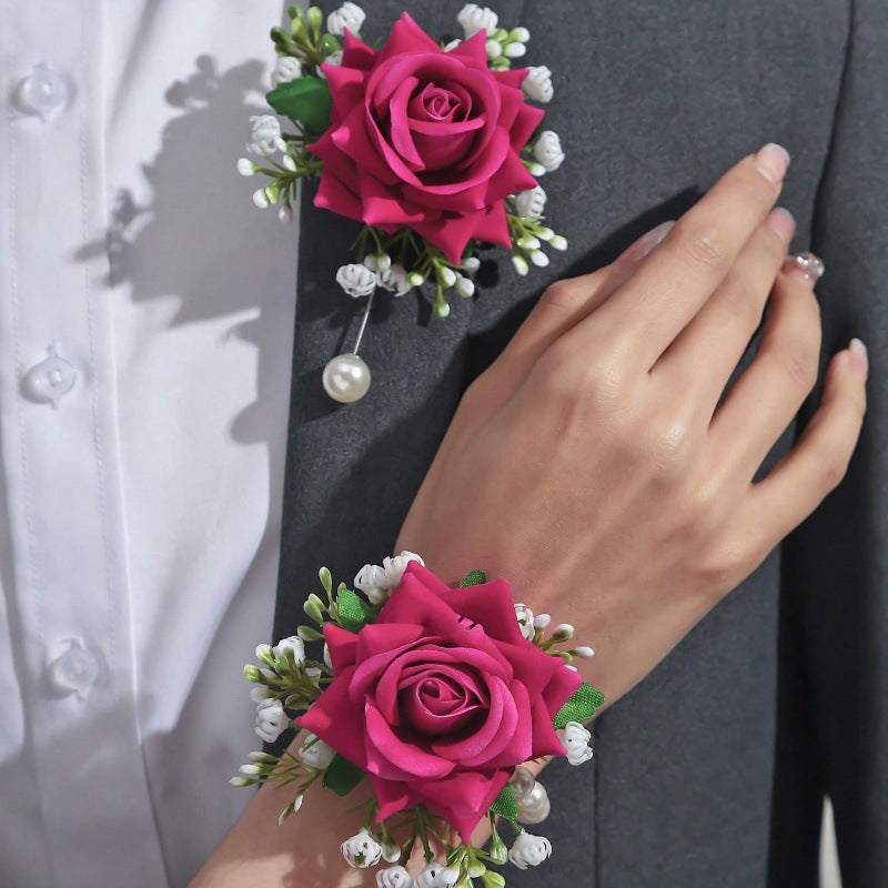 Floral Wrist Prom Corsage & Boutonniere Set for Wedding Prom Party