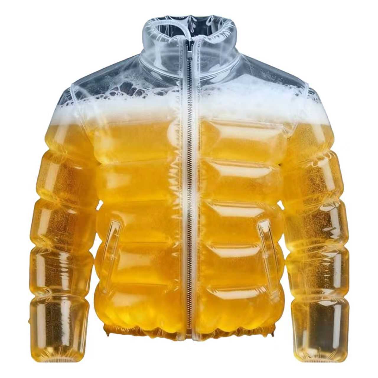 Inflatable Beer Puffer Jacket Costume Transparent Beer-Filled Jacket for Pools