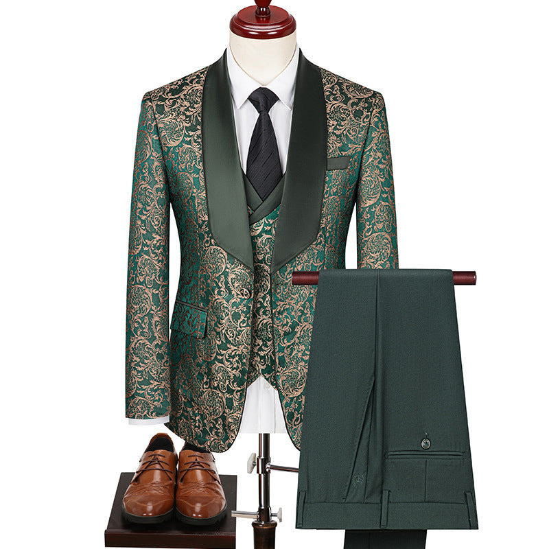 Green jacquard Men's 3-Piece prom suit