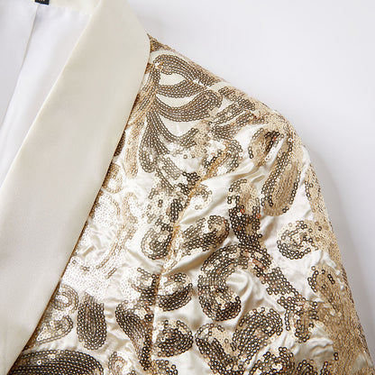 Men's Champagne  Floral Sequin Shawl Lapel Blazer prom suit