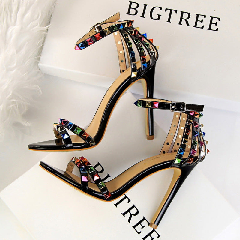 Black Rainbow Heeled Sandal Prom Shoes