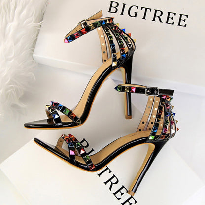 Black Rainbow Heeled Sandal Prom Shoes
