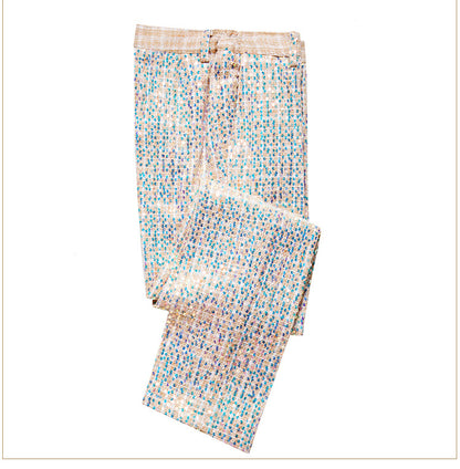 Mens 2-Piece Champagne Sequin Grid Prom Suit