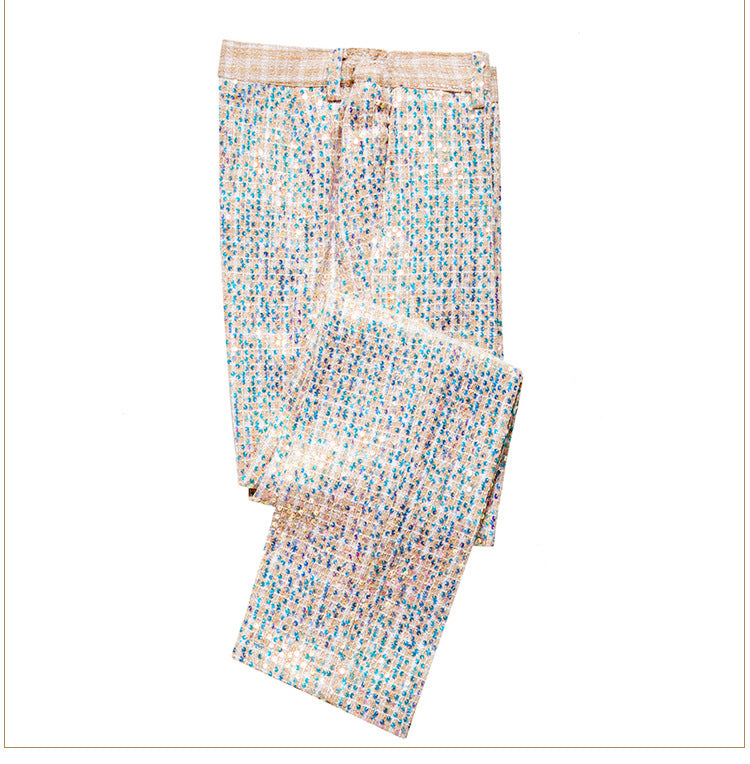 Mens 2-Piece Champagne Sequin Grid Prom Suit