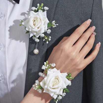 Floral Wrist Prom Corsage & Boutonniere Set for Wedding Prom Party