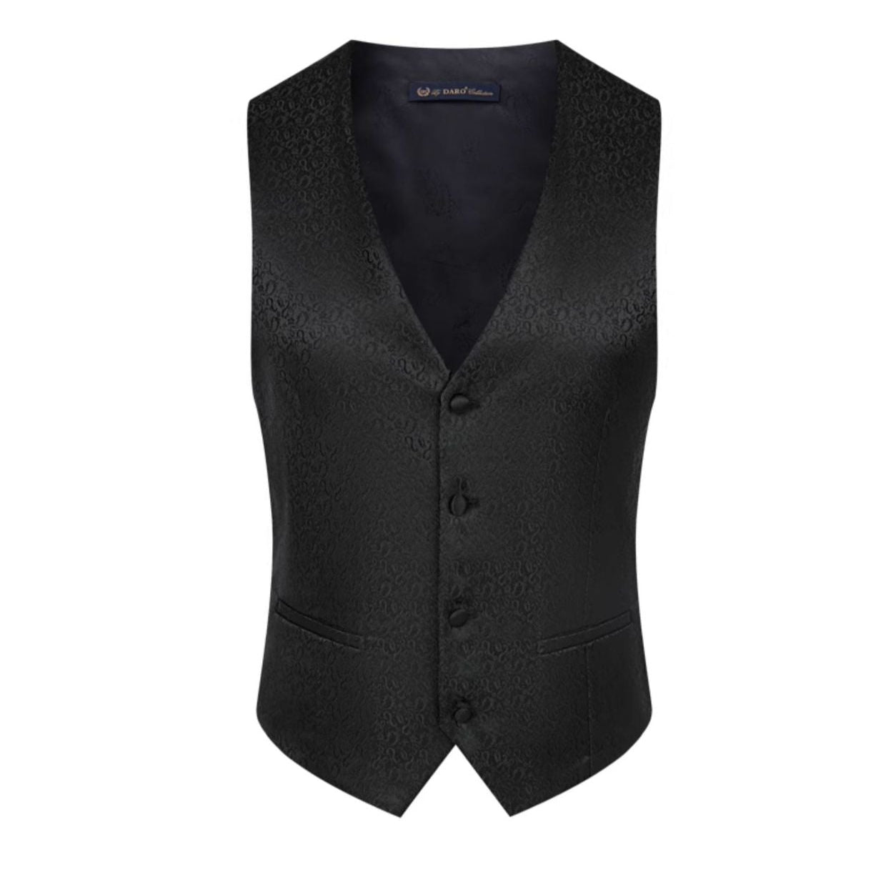 Mens 3-Piece Black Paisley Fitted  Stand Collar Prom Suit