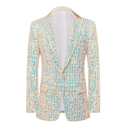 Mens 2-Piece Champagne Sequin Grid Prom Suit