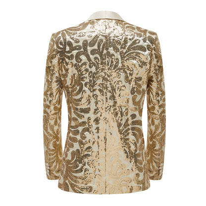Men's Champagne  Floral Sequin Shawl Lapel Blazer prom suit