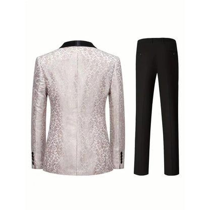 Men's 2-Piece Pink Paisley Jacquard Embroidery Tuxedo Prom Suit