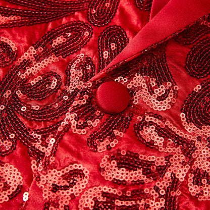 Men's Red Floral Sequin Shawl Lapel Blazer prom suit