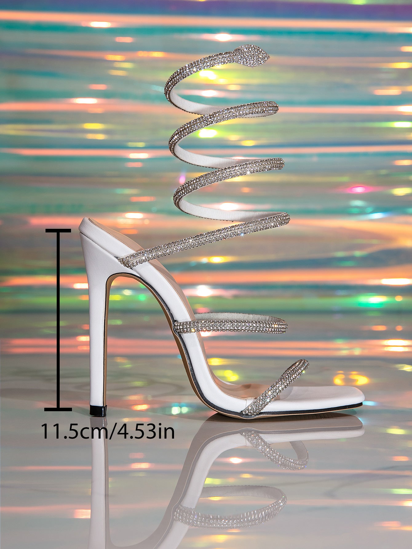 White Snake Wrap Rhinestone Decorated High Heel  Prom Shoes