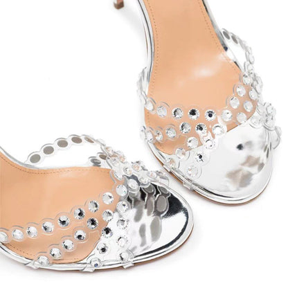 Silver Sequined Crystal Sandals High heel Prom Shoes