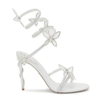 White Sandal With Butterflies And Crystals Heels Prom Shoes