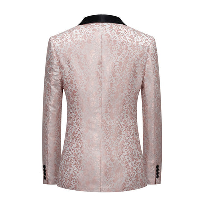 Men's 2-Piece Pink Paisley Jacquard Embroidery Tuxedo Prom Suit