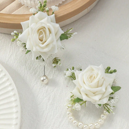 Floral Wrist Prom Corsage & Boutonniere Set for Wedding Prom Party