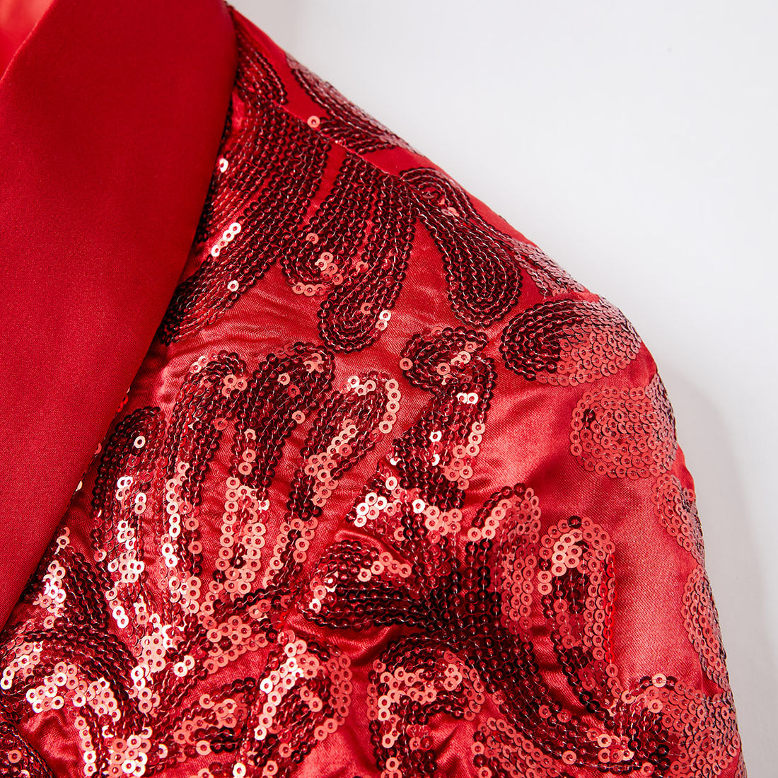 Men's Red Floral Sequin Shawl Lapel Blazer prom suit